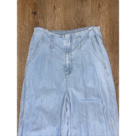 Joseph Ribkoff Sz 8 Wide-Leg Jeans Light Weight Baggy Light Wash Pleats 80s Y2K - Picture 2 of 13